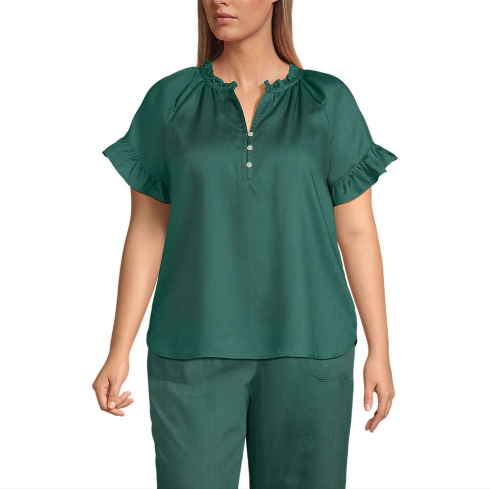 Lands End Green Ruffled Women's Top